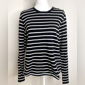 H&M Striped Black and White Classic Basic Cotton Women's Top w Gold Buttons Sz L